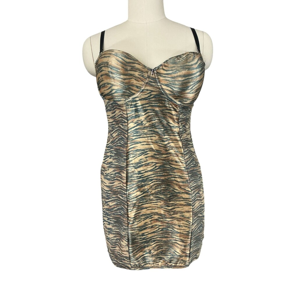 Vintage Frederick's of Hollywood Tiger Print Slip Chemise Shaper Dress 5781P 40D
